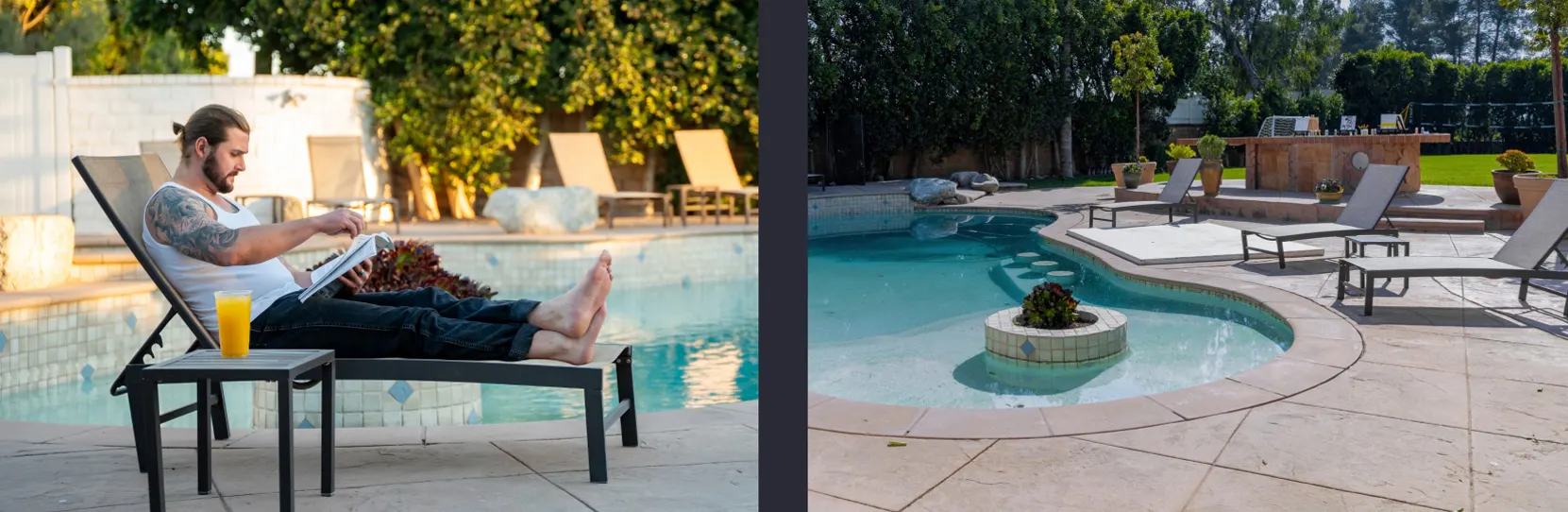 man sitting by a pool
