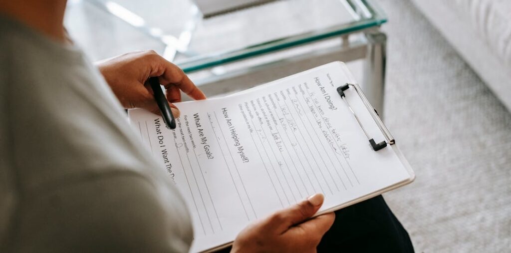 A therapist looking at notes 