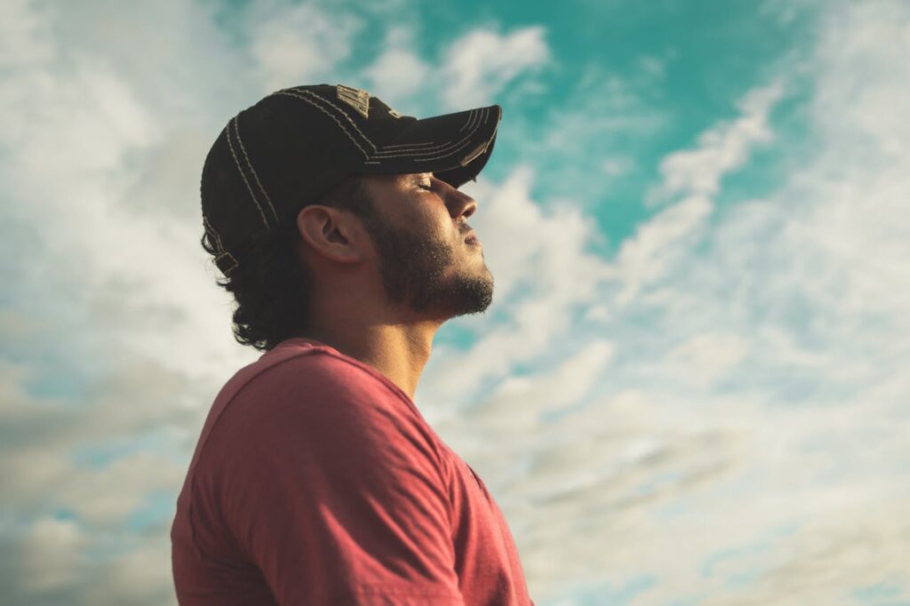 a man breathing and meditating