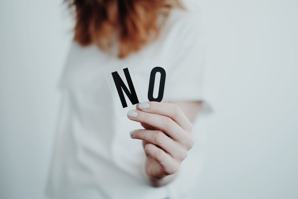 a woman saying no