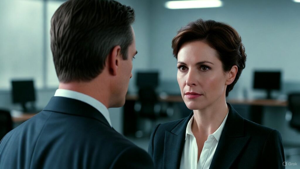 a man and a woman talking